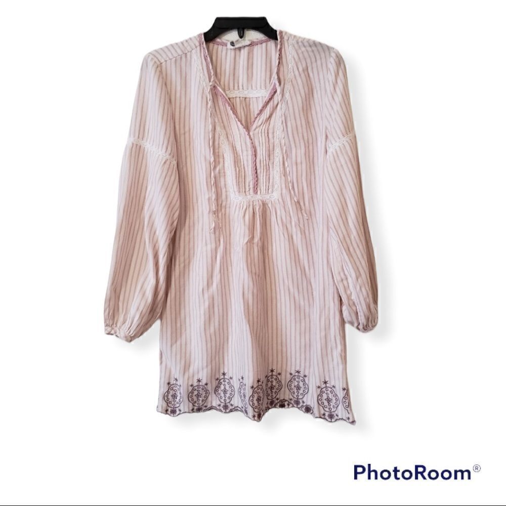 Anthropologie Floreat Embroidered Peasant Boho Tunic Mini Dress sz XS